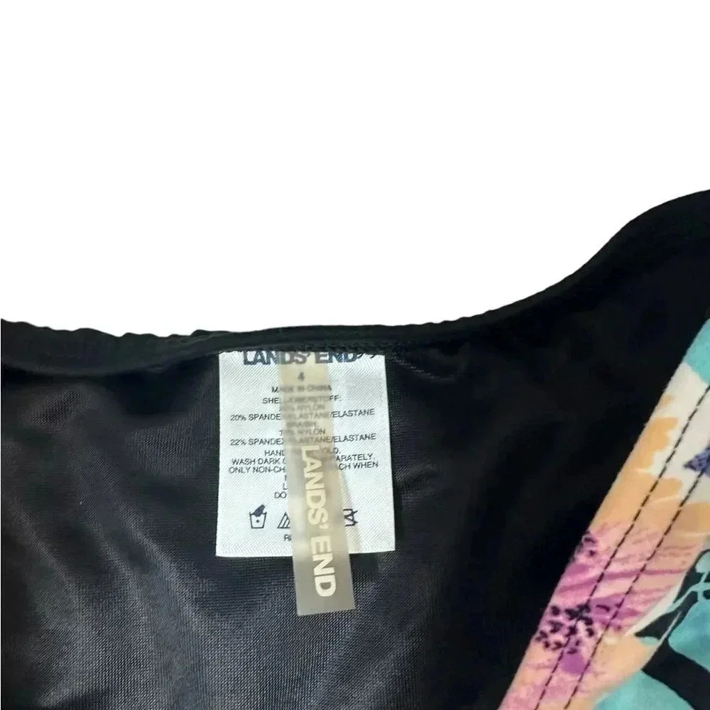 Lands End tankini black swimsuit top with hibiscus floral print - Picture 6 of 7